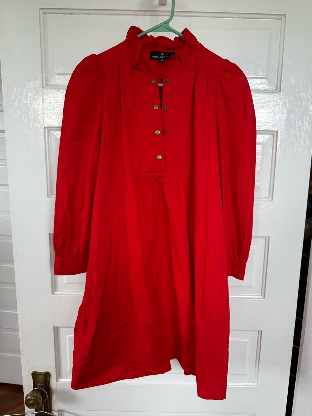 Pomander Place Red Long Sleeve Ruffled Collar Dress